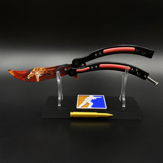 CS2 Butterfly Knife Howl Pattern Balisong Replica - Collectible Display Prop with Display Stand