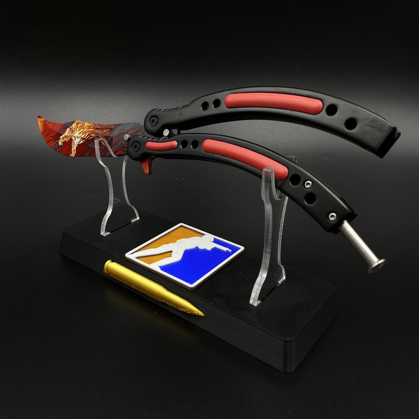 CS2 Butterfly Knife Howl Pattern Balisong Replica - Collectible Display Prop with Display Stand