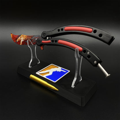 CS2 Butterfly Knife Howl Pattern Balisong Replica - Collectible Display Prop with Display Stand