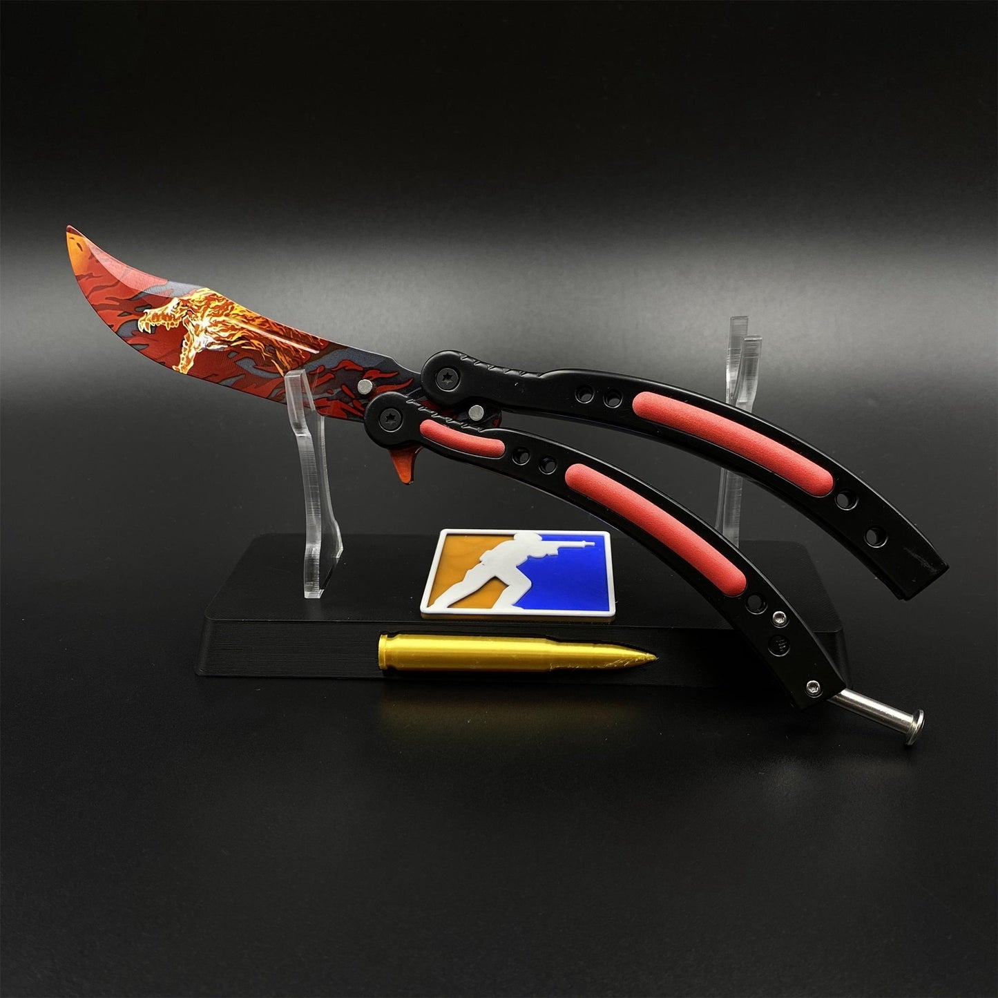 CS2 Butterfly Knife Howl Pattern Balisong Replica - Collectible Display Prop with Display Stand