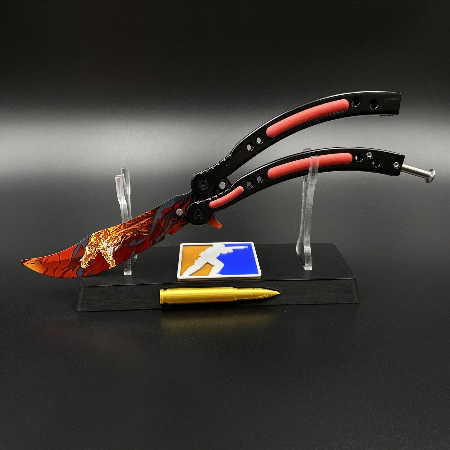 CS2 Butterfly Knife Howl Pattern Balisong Replica - Collectible Display Prop with Display Stand