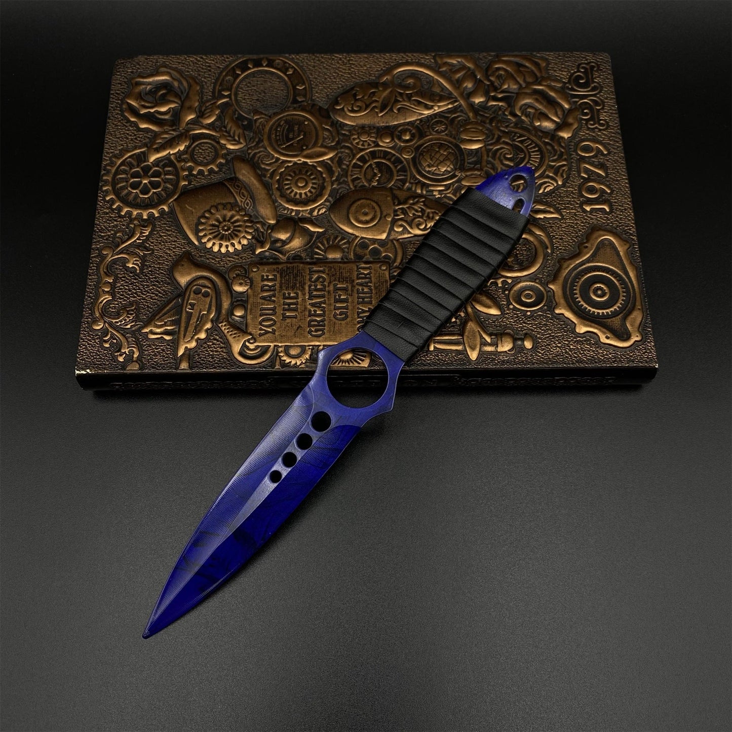 CS2 Skeleton Knife Doppler Sapphire Dull Blade Replica 420 Steel For Game Collection