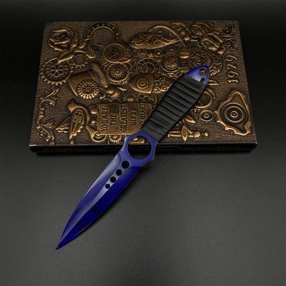CS2 Skeleton Knife Doppler Sapphire Dull Blade Replica 420 Steel For Game Collection