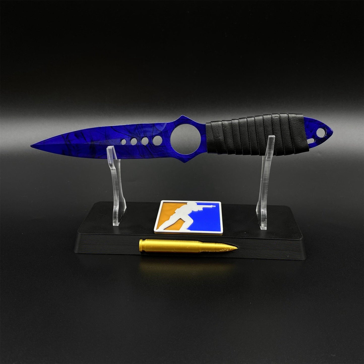 CS2 Skeleton Knife Doppler Sapphire Dull Blade Replica 420 Steel For Game Collection