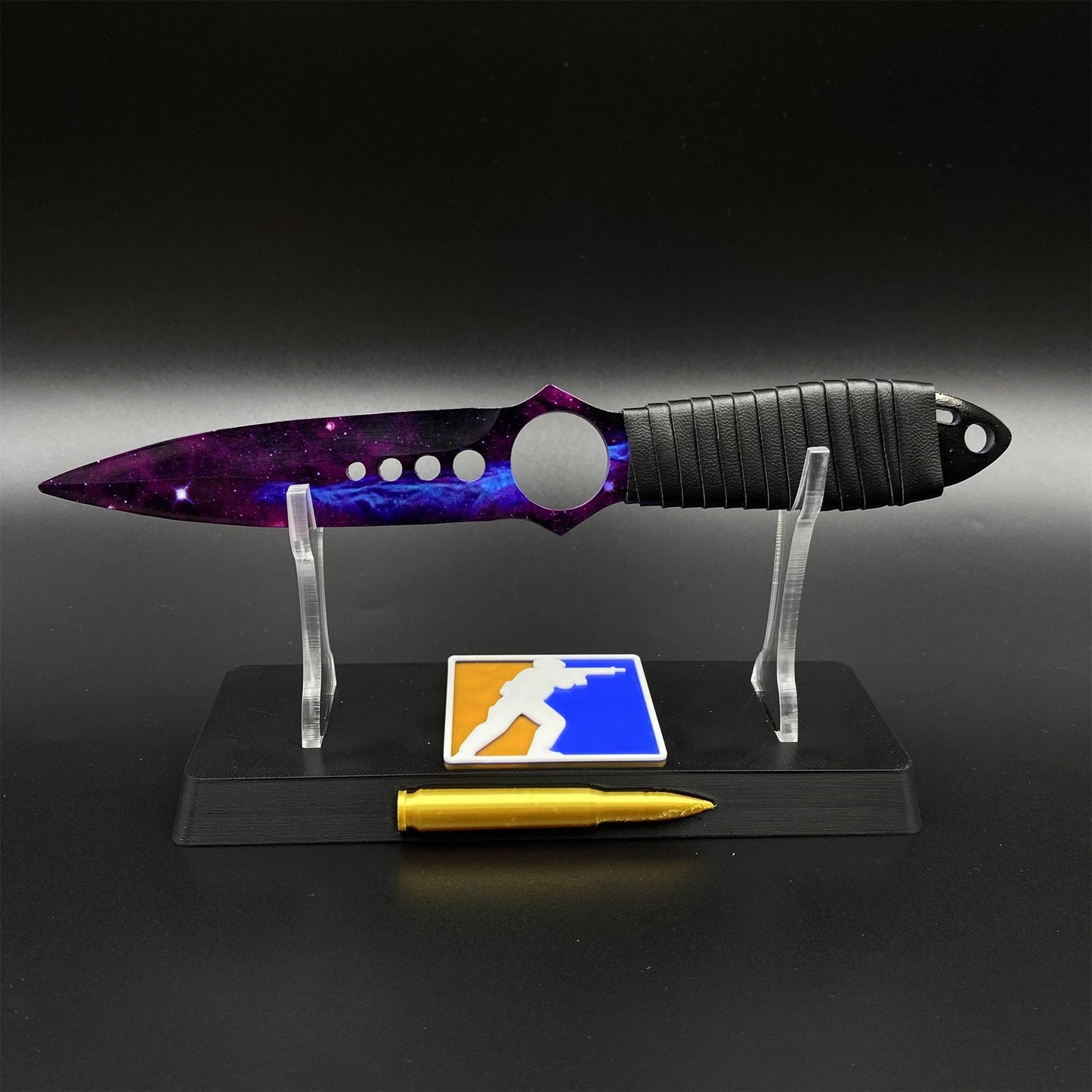420 Steel Replica CS2 Skeleton Knife Doppler Galaxy Dull Blade,Purple Galaxy Dagger Model  For Game Collection