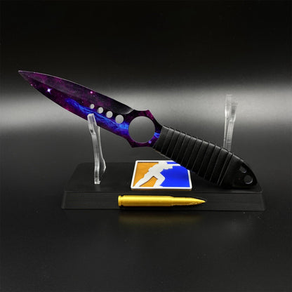 420 Steel Replica CS2 Skeleton Knife Doppler Galaxy Dull Blade,Purple Galaxy Dagger Model  For Game Collection