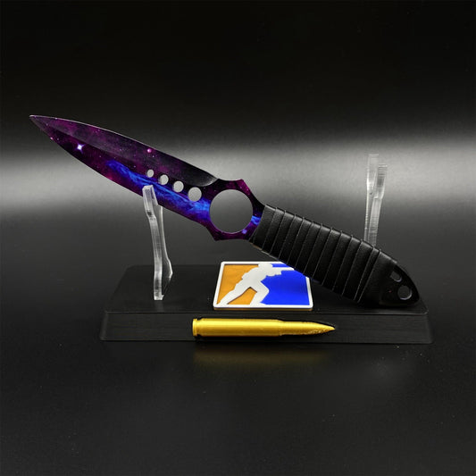 420 Steel Replica CS2 Skeleton Knife Doppler Galaxy Dull Blade,Purple Galaxy Dagger Model  For Game Collection