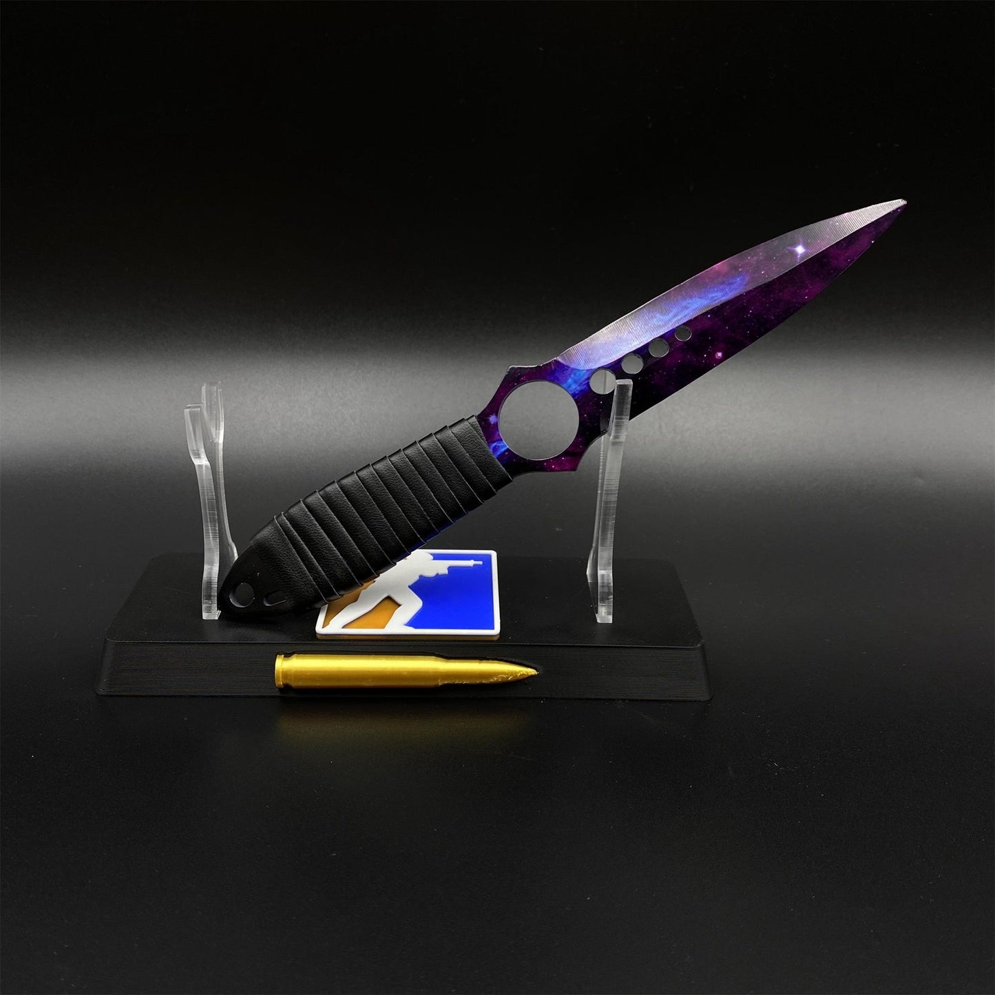 420 Steel Replica CS2 Skeleton Knife Doppler Galaxy Dull Blade,Purple Galaxy Dagger Model  For Game Collection