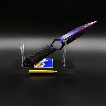420 Steel Replica CS2 Skeleton Knife Doppler Galaxy Dull Blade,Purple Galaxy Dagger Model  For Game Collection