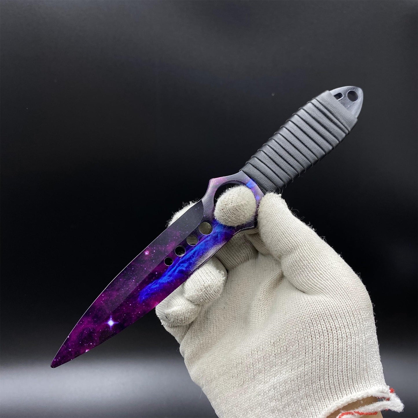 420 Steel Replica CS2 Skeleton Knife Doppler Galaxy Dull Blade,Purple Galaxy Dagger Model  For Game Collection