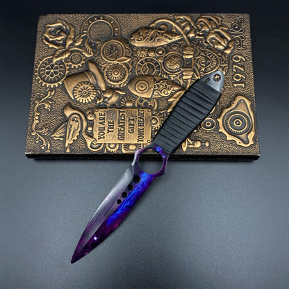 420 Steel Replica CS2 Skeleton Knife Doppler Galaxy Dull Blade,Purple Galaxy Dagger Model  For Game Collection