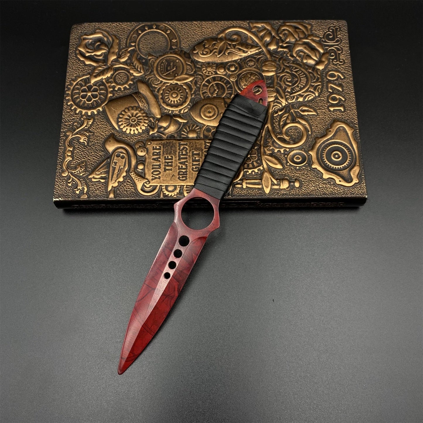 420 Stainless Steel Replica CS2 Ruby Skin Skeleton Knife Blunt Blade 22CM/8.7"