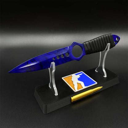 CS2 Skeleton Knife Doppler Sapphire Dull Blade Replica 420 Steel For Game Collection