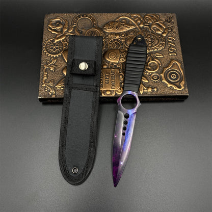 420 Steel Replica CS2 Skeleton Knife Doppler Galaxy Dull Blade,Purple Galaxy Dagger Model  For Game Collection