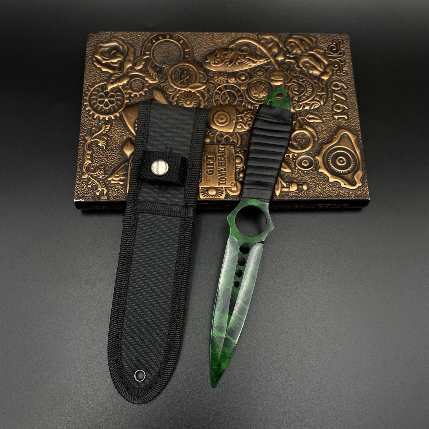 CS2 Skeleton Knife Doppler Emerald Dull Blade Replica 420 Steel For Game Collection