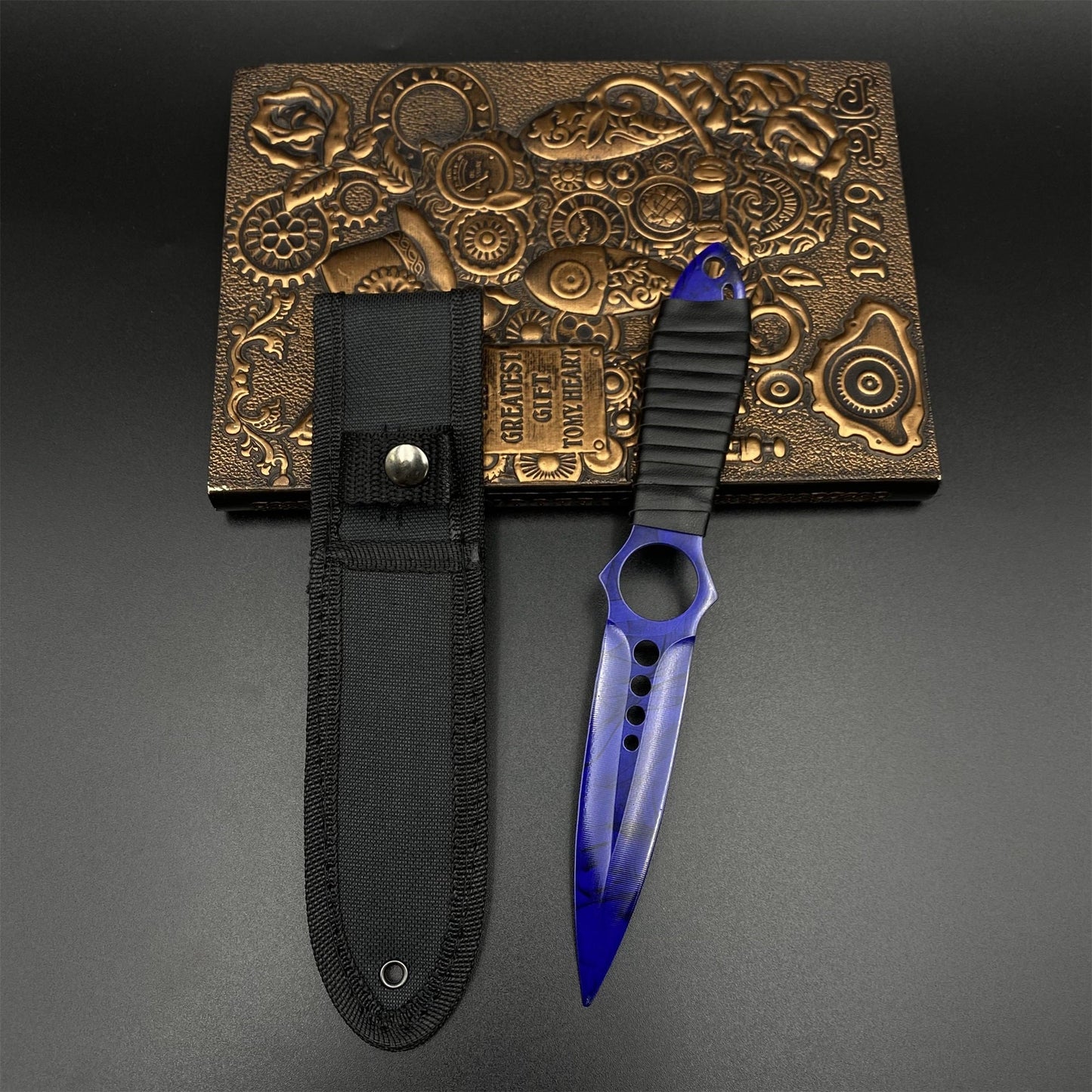 CS2 Skeleton Knife Doppler Sapphire Dull Blade Replica 420 Steel For Game Collection