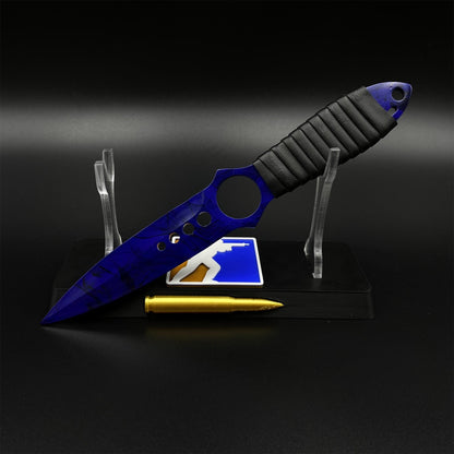 CS2 Skeleton Knife Doppler Sapphire Dull Blade Replica 420 Steel For Game Collection