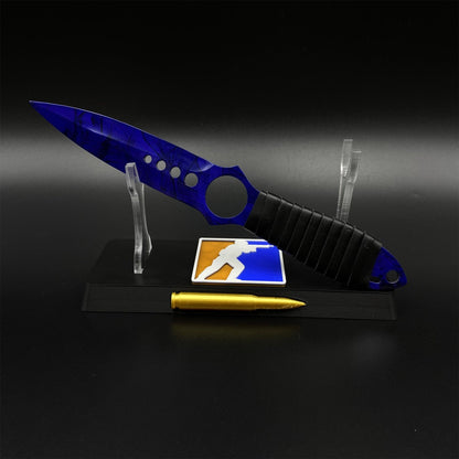 CS2 Skeleton Knife Doppler Sapphire Dull Blade Replica 420 Steel For Game Collection