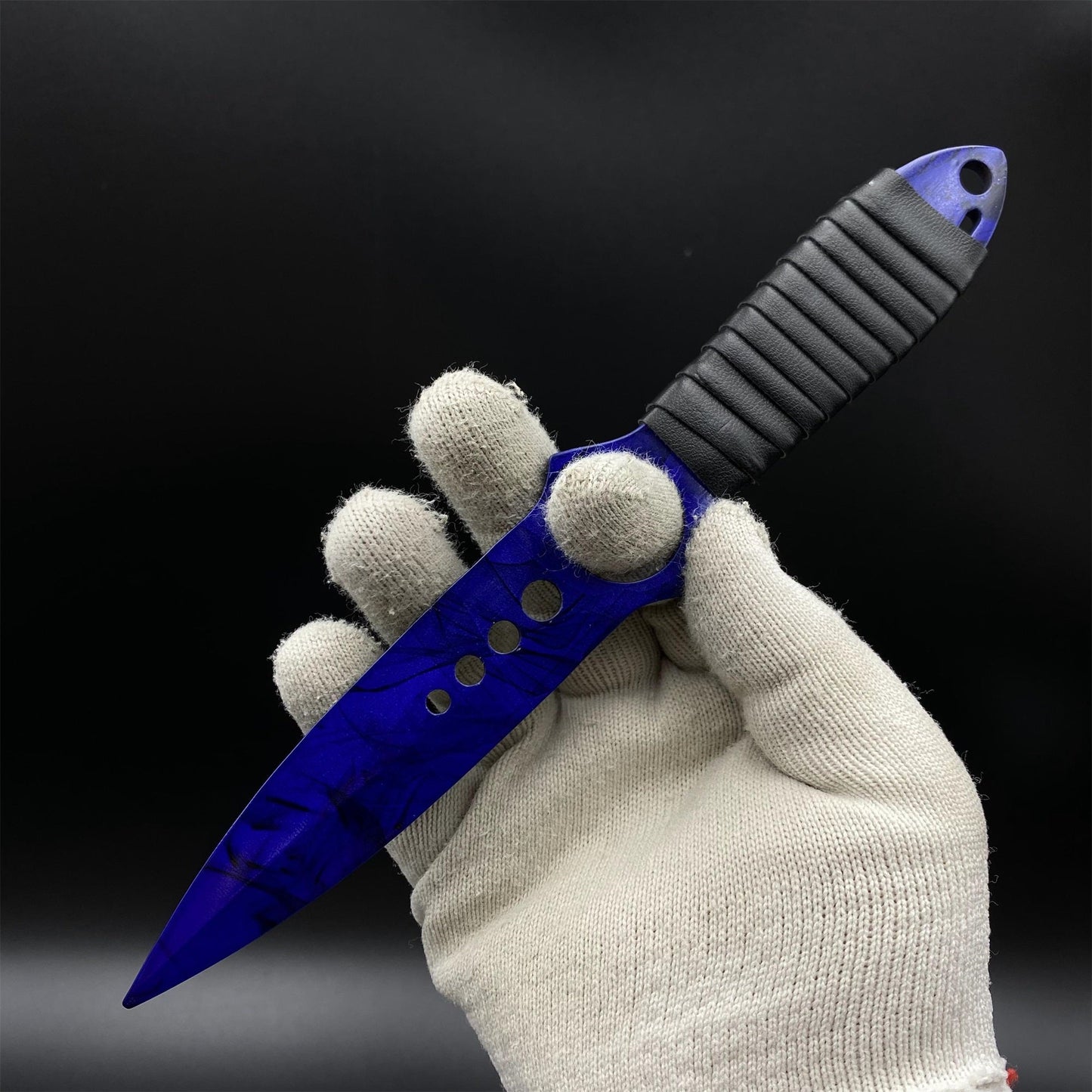 CS2 Skeleton Knife Doppler Sapphire Dull Blade Replica 420 Steel For Game Collection
