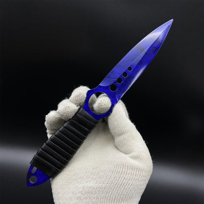 CS2 Skeleton Knife Doppler Sapphire Dull Blade Replica 420 Steel For Game Collection