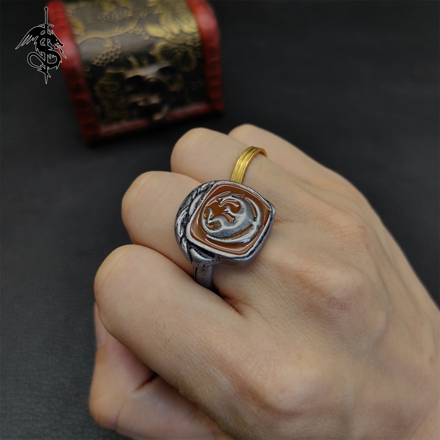 Slumbering Dragoncrest Ring Alloy Open Ring Gamer Gift