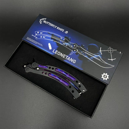 CS2 Butterfly Knife Galaxy Balisong Replica - Unsharpened Game Prop Collectible with Display Stand