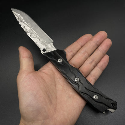 Black Meteorite  Handle Steel Pattern Knife