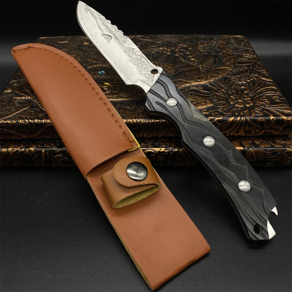 Black Meteorite  Handle Steel Pattern Knife