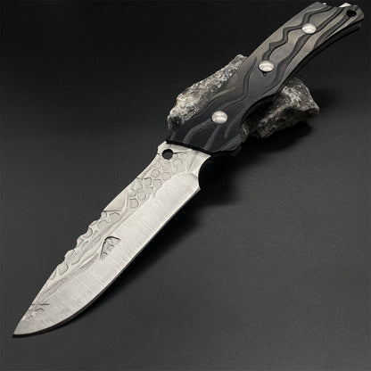 Black Meteorite  Handle Steel Pattern Knife