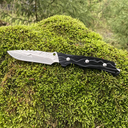 Black Meteorite  Handle Steel Pattern Knife