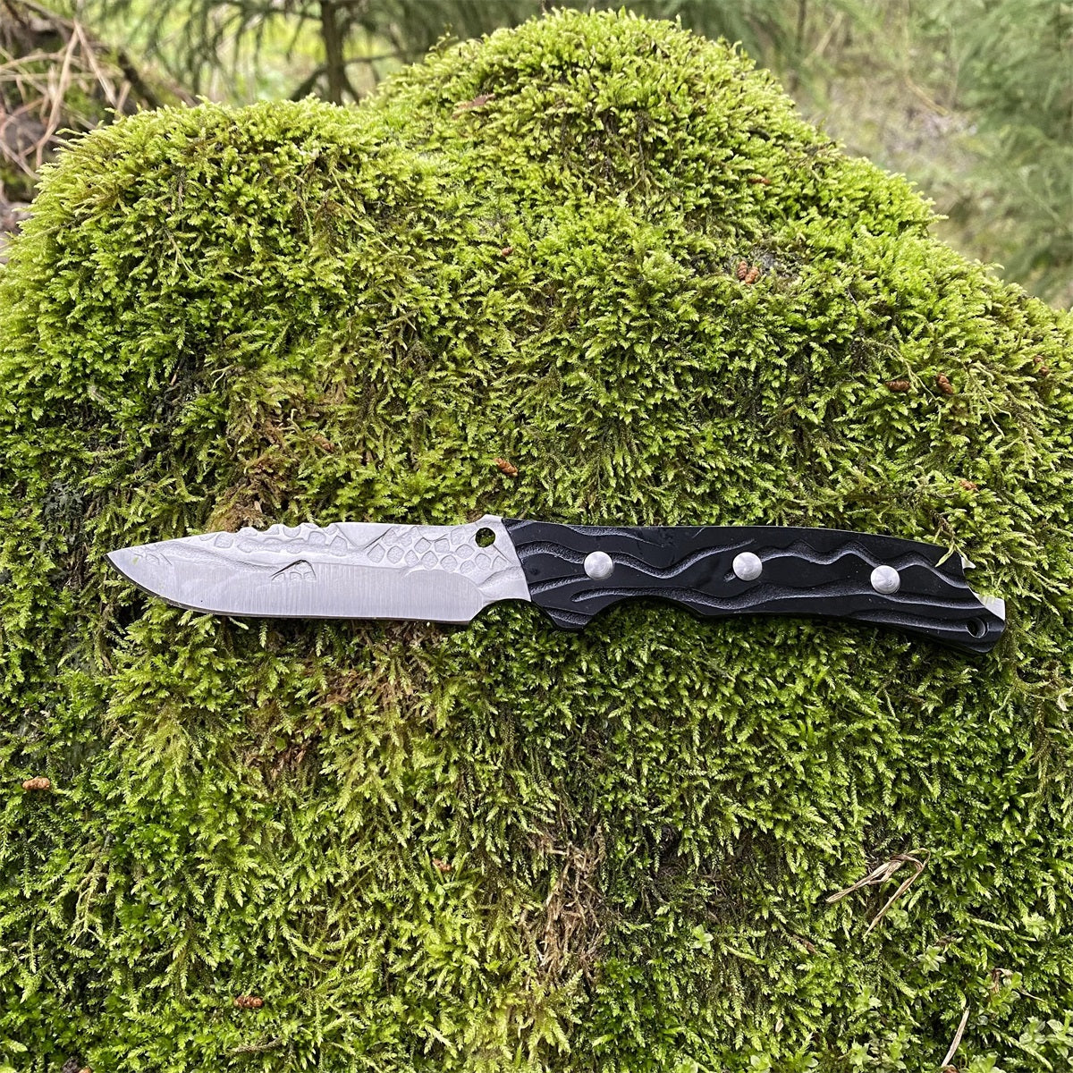 Black Meteorite  Handle Steel Pattern Knife