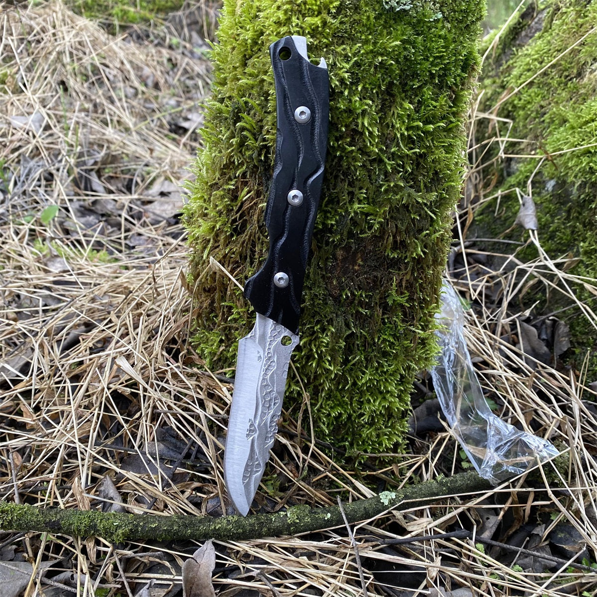 Black Meteorite  Handle Steel Pattern Knife