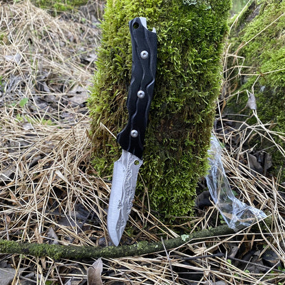 Black Meteorite  Handle Steel Pattern Knife