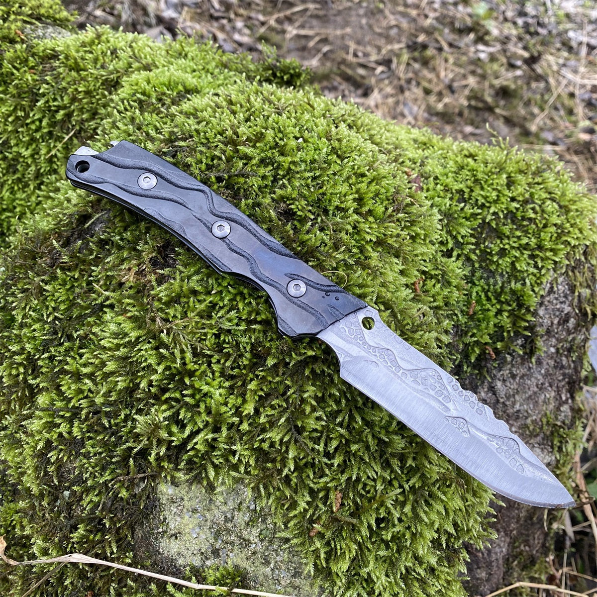 Black Meteorite  Handle Steel Pattern Knife