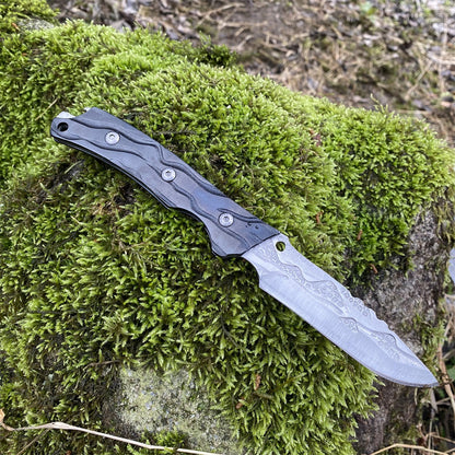 Black Meteorite  Handle Steel Pattern Knife