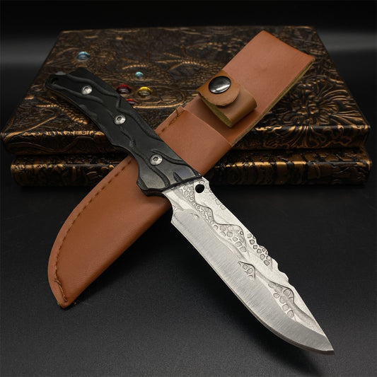 Black Meteorite  Handle Steel Pattern Knife