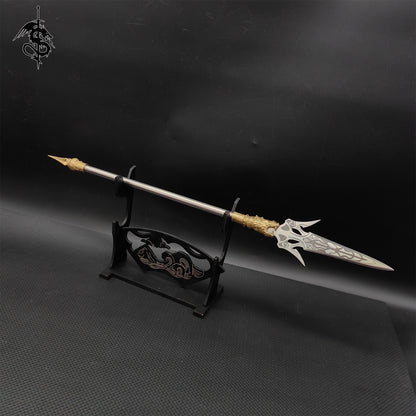 Hand-Forged Long-Handle Weapon Mini Steel Spear 4 In 1 Pack With Stand