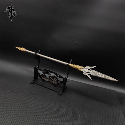 Hand-Forged Steel Long-Handle 14'' Tiny Spear 4 In 1 Pack With Stand