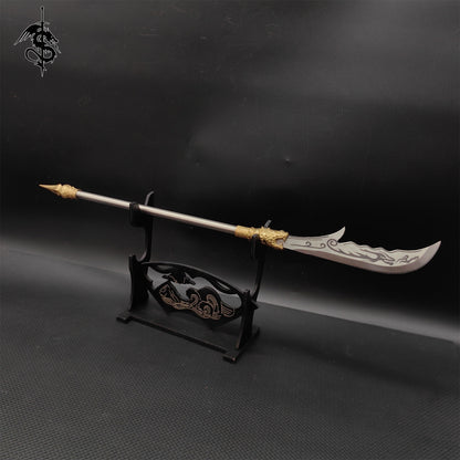 Hand-Forged Long-Handle Weapon Mini Steel Spear 4 In 1 Pack With Stand