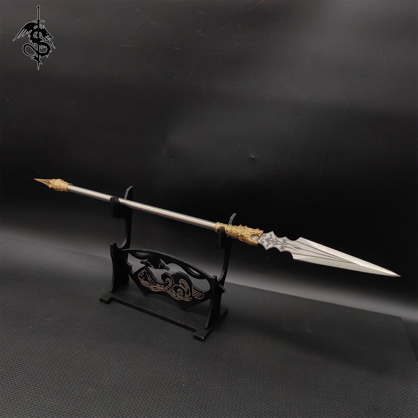 Hand-Forged Long-Handle Weapon Mini Steel Spear 4 In 1 Pack With Stand