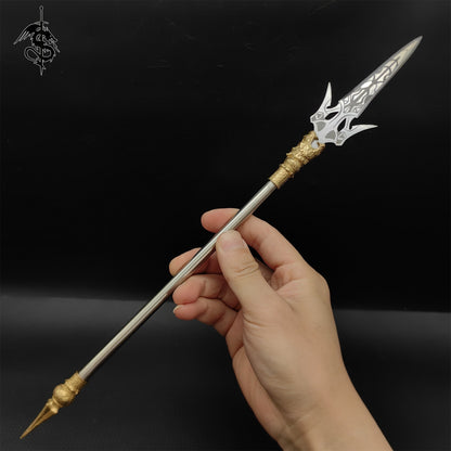 Hand-Forged Long-Handle Weapon Mini Steel Spear 4 In 1 Pack With Stand