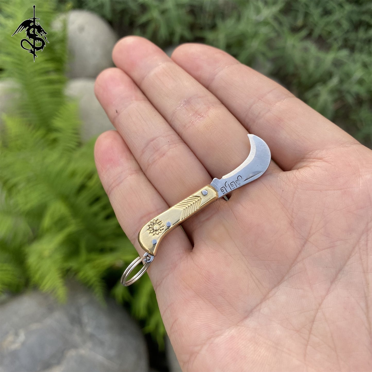 Creative Mini Folding Knife Brass Handle Tiny Sickle Unboxing Knife