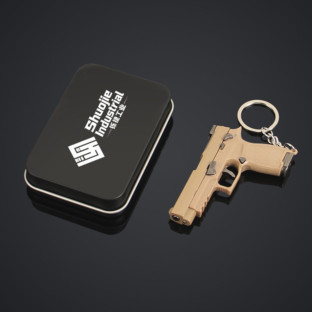 SIG M17 Mini Pistol Model Keychain with Storage Tin Box