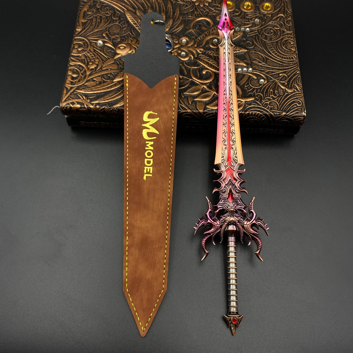 Dark Dragon Emperor Sword Mini Replica, Douluo Anime Alloy Collectible Sword Ornament