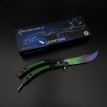 CS Butterfly Knife Gamma Doppler Metal Replica for Collectible - Unsharpened Balisong Trainer