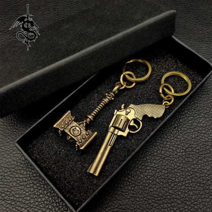 Handmade Pure Brass Doom Hammer Revolver Keychain