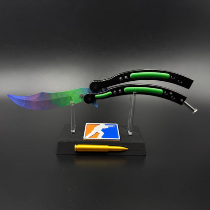 CS Butterfly Knife Gamma Doppler Metal Replica for Collectible - Unsharpened Balisong Trainer