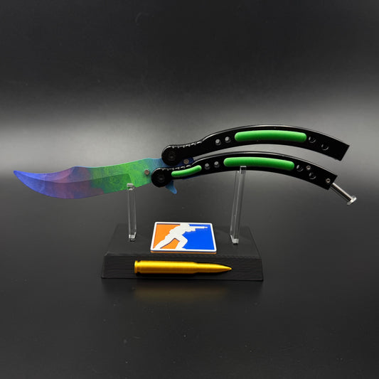 CS Butterfly Knife Gamma Doppler Metal Replica for Collectible - Unsharpened Balisong Trainer