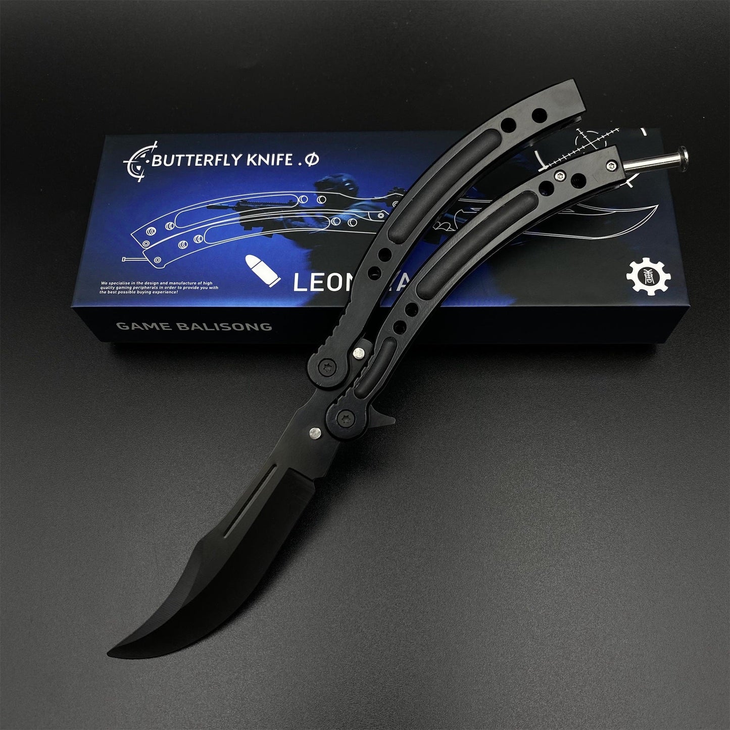 CS2 Night Skin Butterfly Knife Balisong Replica, Unsharpened Game Prop Collectible with Display Stand