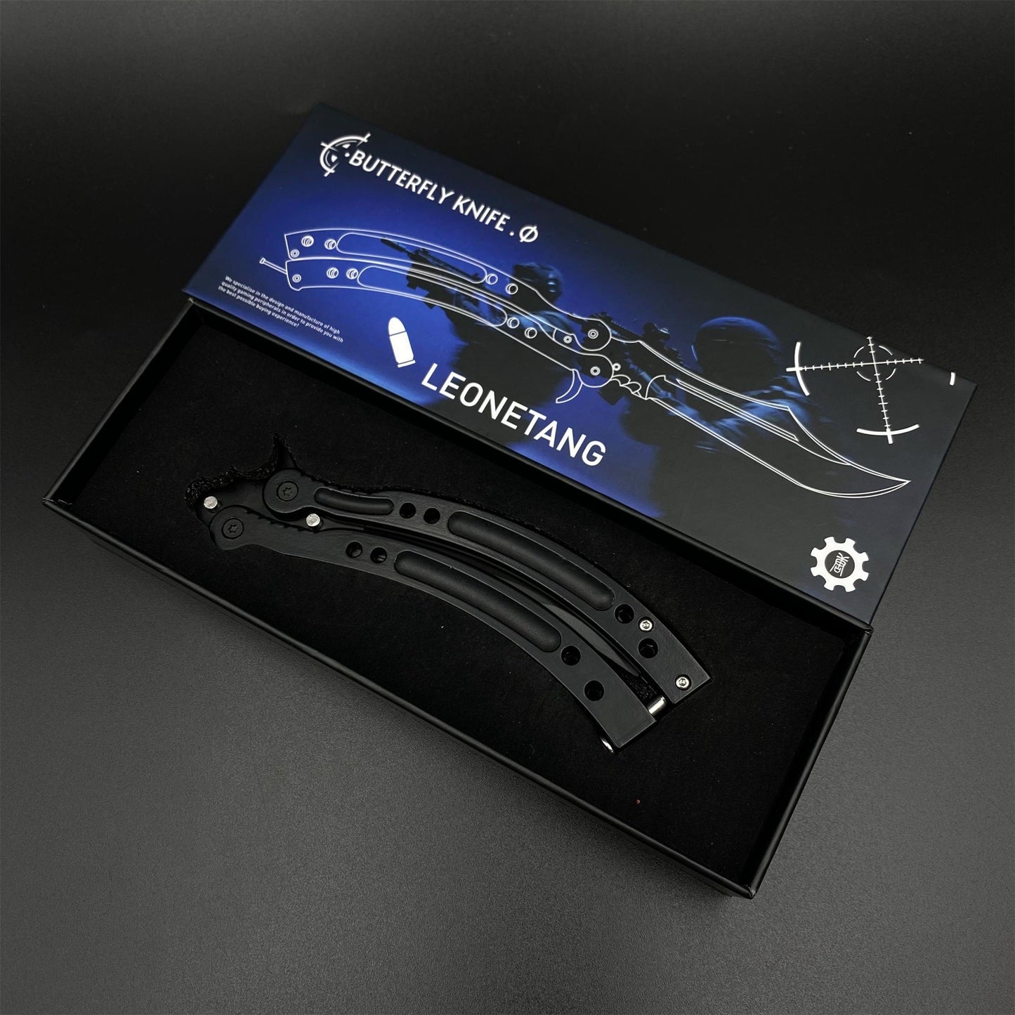 CS2 Night Skin Butterfly Knife Balisong Replica, Unsharpened Game Prop Collectible with Display Stand